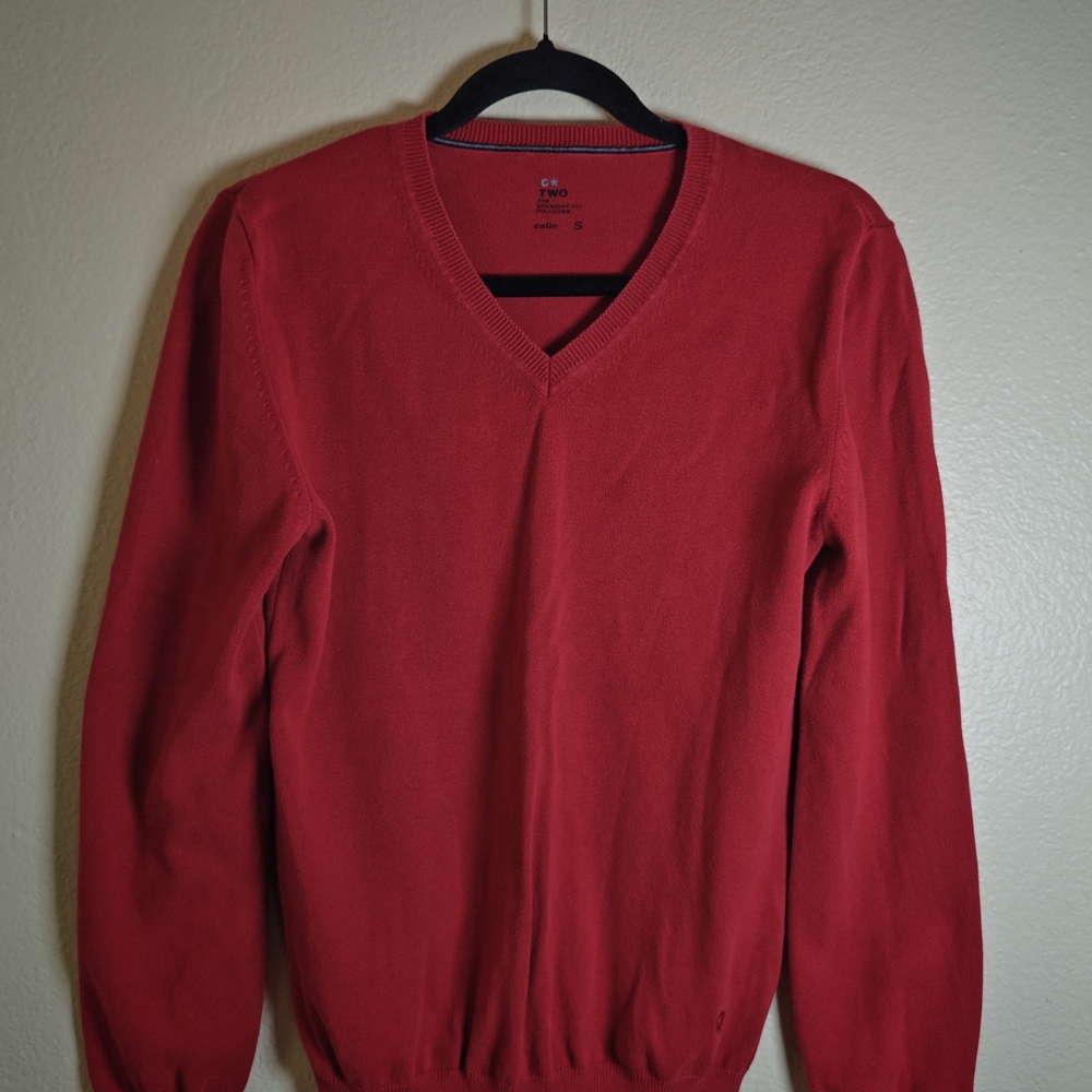 Red V-Neck Sweater with Classic Fit